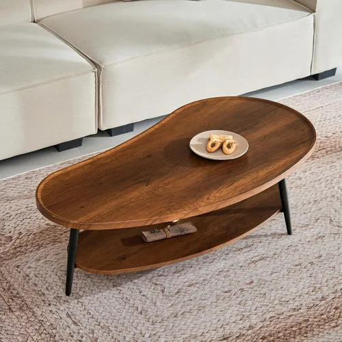 Miniatura 10 de Saint Mossi - Mesa de centro moderna para sala de estar, mesa de centro ovalada de madera de mediados de siglo, mesa central para espacios pequeños