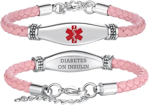 Miniatura 49 de LinnaLove Pulseras de alerta médica para mujeres, hermosas pulseras de cuero femenino para identificación médica con grabado gratuito