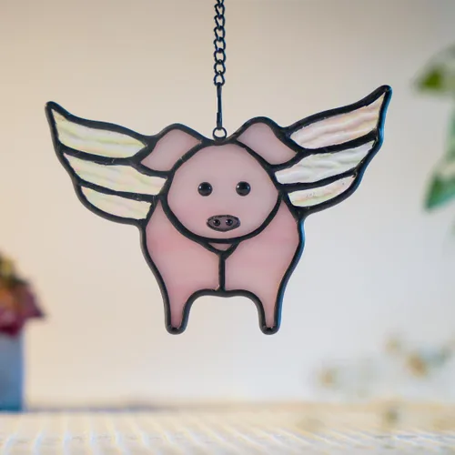 Miniatura 2 de BOXCASA Suncatcehr - Regalos de cerdo para ventana, lindos regalos de cerdo volador para niñas, mujeres, amantes de los cerdos, vidrieras