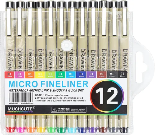 Miniatura 7 de Muchcute 01 Micro Fineliner Dibujo Arte Bolígrafos: 12 Colores 0.25mm Punta Extra Fina Biblia Sin Sangría Diario Zentangle Suministros de Estudio