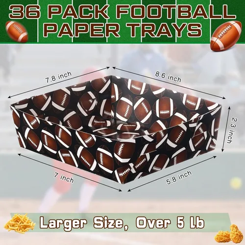 Miniatura 3 de Teling Paquete de 36 suministros para fiestas de fútbol grandes de 5 libras, bandejas de platos de fútbol de papel, botes de comida, botes