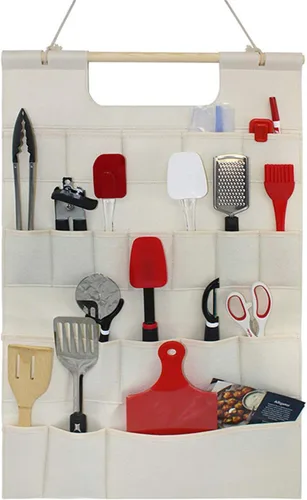 Miniatura 7 de Bolsa de almacenamiento para colgar en la pared con bolsillos, estantes para accesorios de cocina, estante de almacenamiento de herramientas de Gris