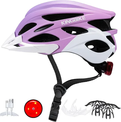 Miniatura 15 de KINGBIKE - Casco de bicicleta para adultos, hombres, mujeres y jóvenes, para ciclismo en carretera y montaña, con luz recargable por USB
