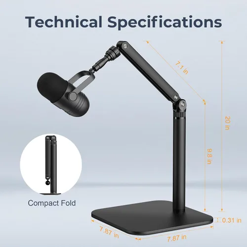 Miniatura 8 de Soporte de micrófono de escritorio, brazo de montaje ajustable con múltiples hilos para Blue Yeti, Fifine, HyperX y más micrófonos, cámaras web