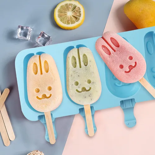 Miniatura 2 de Moldes de silicona para paletas de helado, 7 cavidades de caricatura, conejito de dibujos animados, para decoración de pasteles, 2 unidades, sin BPA