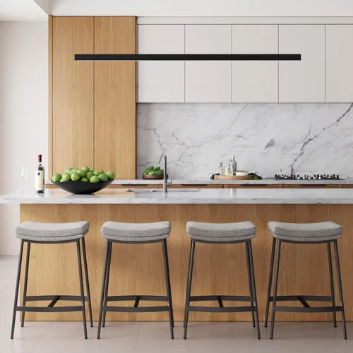 Arlo Moderno Sin Respaldo Tapizado Taburete de Cocina y Bar con Asiento de Sillín de Doble Capa y Base de Metal Negro, Gris/Negro Mate, Juego de 4