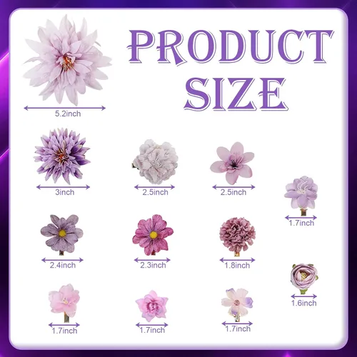 Miniatura 2 de LACGO 24 pinzas para el pelo con flores, broches florales para mujeres y niñas, bodas, Navidad, Año Nuevo, cumpleaños, fiestas bohemias, aniversario