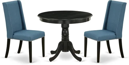 East West Furniture ANFL3-ABK-21 - Juego de mesa de comedor moderno de 3 piezas que contiene una mesa de cocina redonda con pedestal y 2 sillas de