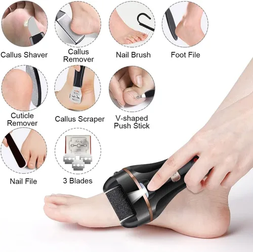Miniatura 6 de Removedor eléctrico de callos para pies, herramientas de pedicura recargable, kit de cuidado de pies, removedor de callos para pies con 3 cabezales