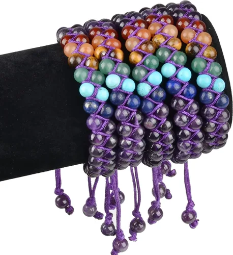Miniatura 3 de MASSIVE BEADS Pulsera de macramé con cristales naturales para curación de chakras, cuentas de piedra de doble capa, piedras preciosas