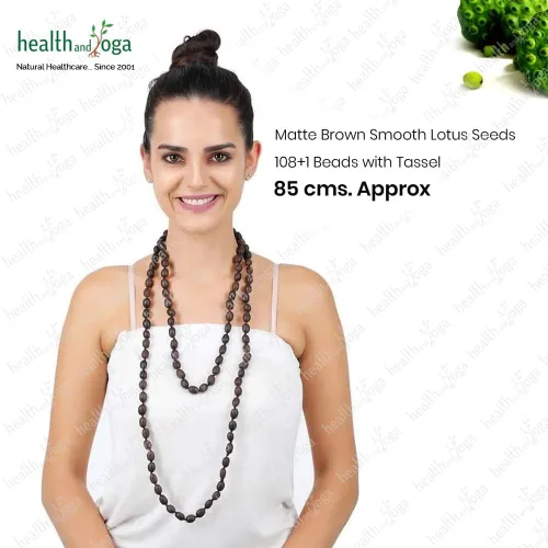 Miniatura 6 de HealthAndYoga™ Cuentas de loto Mala con bolsa de terciopelo (cuerda de 33.9 in, 108+1 semillas) – Oración, meditación, equilibrio de chakras