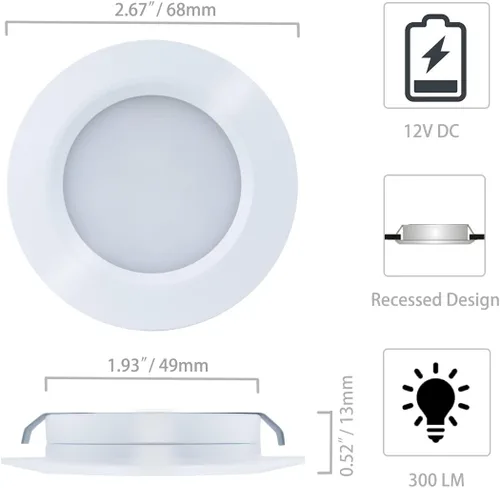 Miniatura 4 de Iluminación para debajo del gabinete para cámper, furgoneta, camión, 12 V, luz LED empotrada, luz blanca cálida, 3 W, 12 voltios, lámparas de techo