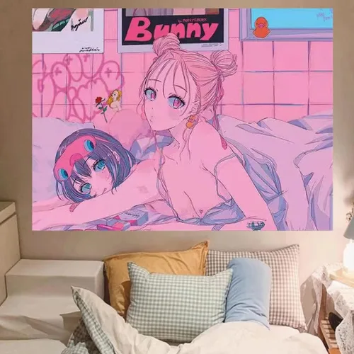 Miniatura 9 de SUFUZEGA Tapiz de Chica de Anime Japonés Kawaii Esteticismo Impresión 3D Arte de Anime para Colgar en la Pared, para Sala de Estar Dormitorio R01