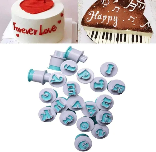 Miniatura 4 de Juego de 26 piezas de sellos estampadores para galletas, cortadores de galletas con letras del alfabeto y números, molde para pasteles y galletas