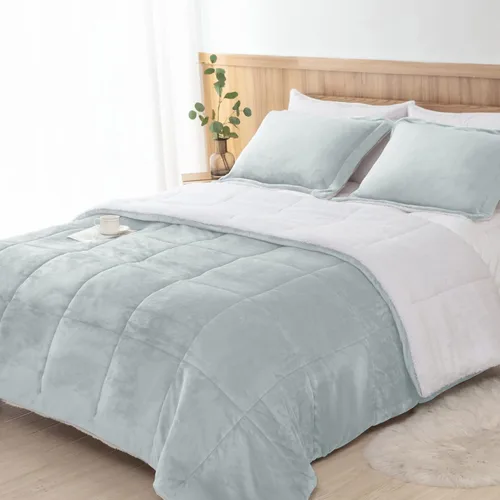 Miniatura 9 de Seward Park Juego de edredón Sherpa gris tamaño Twin XL, ropa de cama suave y cálida para todas las estaciones, manta de otoño de forro polar