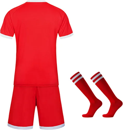 Miniatura 2 de M2C Camiseta y pantalones cortos de fútbol sólido para hombre con calcetines para entrenamiento de equipo deportivo