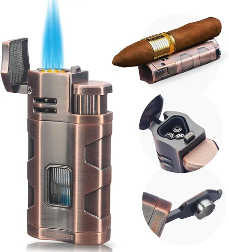 Miniatura 10 de PROMISE Encendedor de metal con llama de chorro triple recargable, encendedor de butano resistente al viento, butano no incluido (cromado)