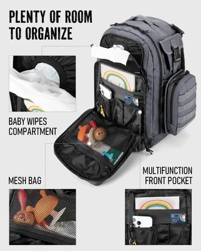 Miniatura 3 de Dinictis Mochila de pañales de 40 L para papá, bolsas de pañales de viaje para hombres, accesorios de bebé para papá, Gris oscuro, Mochilas Daypack