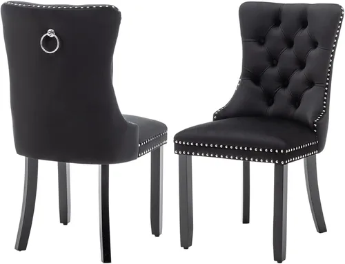 Miniatura 26 de Eifizek Sillas De Comedor - Juego de 6 sillas de comedor de terciopelo con borde de anillo de clavo, sillas de comedor tapizadas con patas de madera