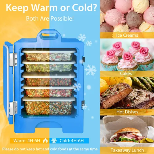 Miniatura 4 de COSTWAY Calentadores de alimentos para catering, cajas calientes para 5 sartenes de tamaño completo, capacidad de 81 cuartos de galón, diseño Azul
