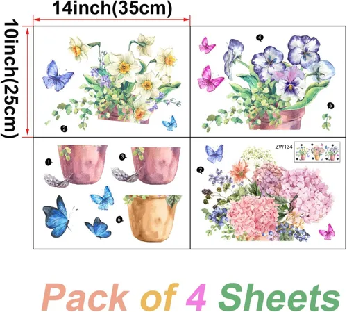 Miniatura 2 de Maydahui Calcomanías de pared coloridas para macetas de mariposa (40 x 16 pulgadas), calcomanías de pared para cocina, sala de estar, dormitorio