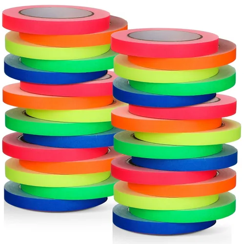 Miniatura 8 de Ctosree Juego de cintas de puntos, 1/2 pulgadas de ancho x 65 pies de largo, cinta de neón de 5 colores, cinta fluorescente resistente para pisos