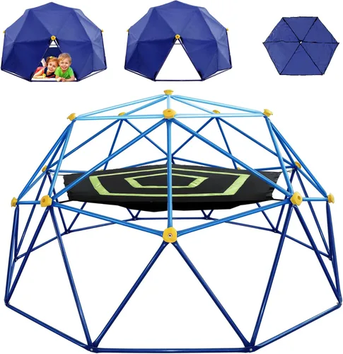 Miniatura 8 de Parque infantil interior 6 en 1, gimnasio de la selva de metal con pared de escalada, tobogán, barras horizontales, escaleras de cuerda y dos