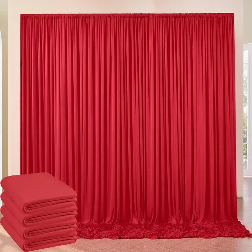 Miniatura 15 de Paneles de cortinas de fondo rojo sin arrugas de 30 x 8 pies para fiestas, cortinas de fondo de fotos de poliéster, 6 paneles de 5 x 8 pies