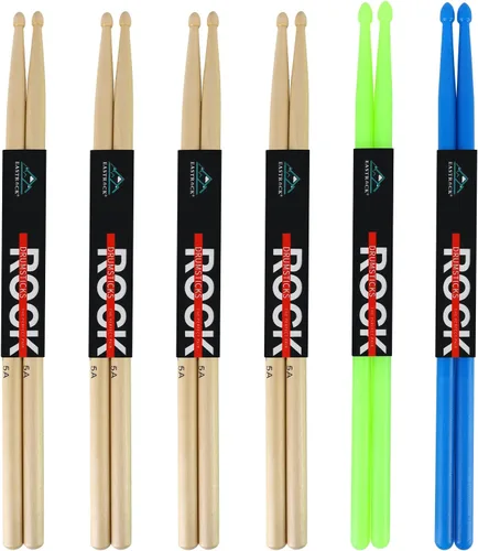 Miniatura 9 de EASTROCK - Baquetas 5A de madera de arce, baquetas de nylon azul y verde, para niños, adultos principiantes, accesorios para batería, 6 pares Azul