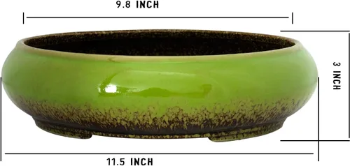 Miniatura 2 de Macetas de bonsái de cerámica para suculentas de 11.5 pulgadas con drenaje, macetas grandes y poco profundas para suculentas para plantas de Verde