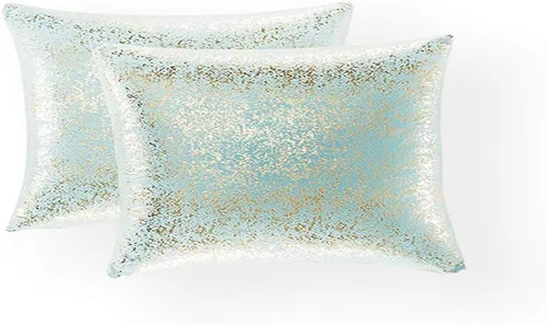 Miniatura 19 de Xinrjojo Juego de 2 almohadas brillantes en negro y dorado, almohadas suaves y brillantes decorativas, juego de fundas de almohada cuadradas negras