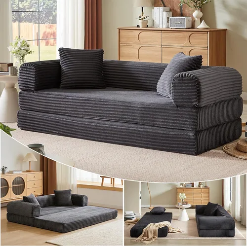 Miniatura 9 de 4-in-1 Convertible Folding Sleeper Sofa Bed, Fold Out Floor Sofa Couch with Fixed-Shape Frame, Cloud Corduroy Foldable Mattress Couch for Living