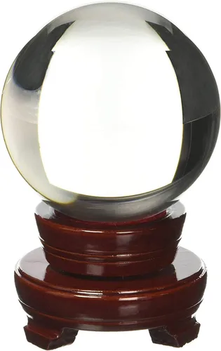 Amlong Crystal Esfera de adivinación de meditación Feng Shui, bola de cristal, bola decorativa con soporte de madera y caja de regalo, transparente,