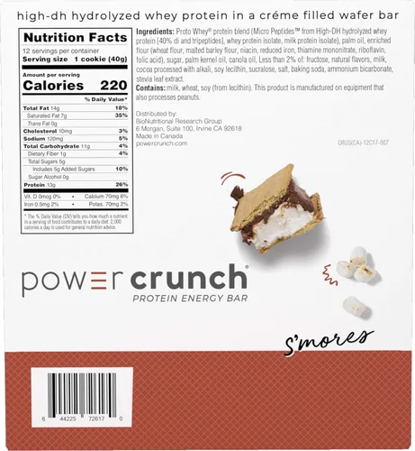Miniatura 8 de Barritas de proteína Power Crunch, snacks altos en proteínas con delicioso sabor, S'Mores, 1.4 onzas (12 unidades) (Paquete de 2)