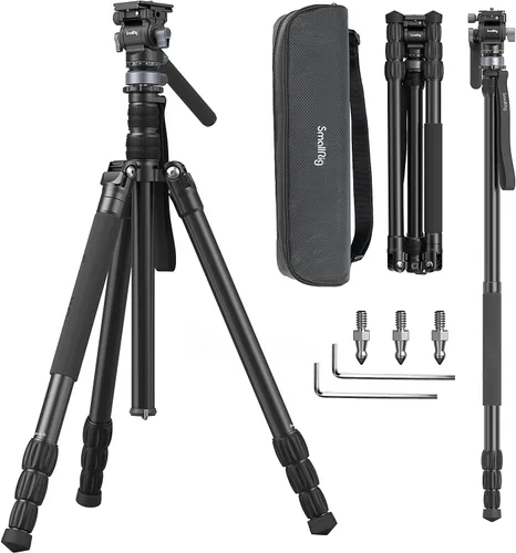 Miniatura 10 de SmallRig CT195 Kit de trípode de video, trípode de cámara de 73 pulgadas con cabezal fluido de inclinación panorámica para disparo