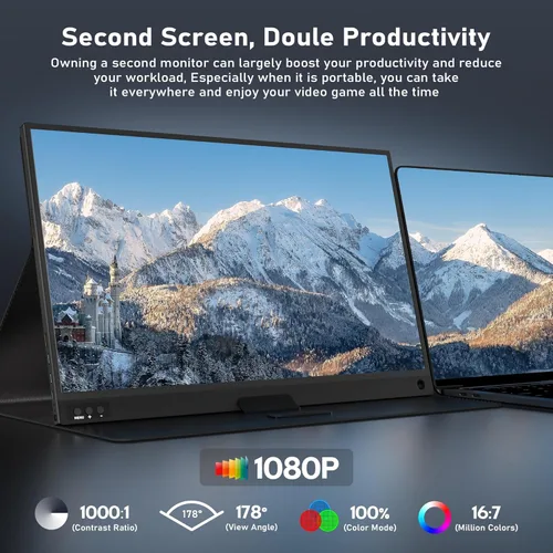 Miniatura 2 de ZSCMALLS Monitor portátil, monitor portátil de 15.6 pulgadas, 1080P FHD, monitor USB-C HDMI, pantalla de computadora IPS segunda pantalla, pantalla