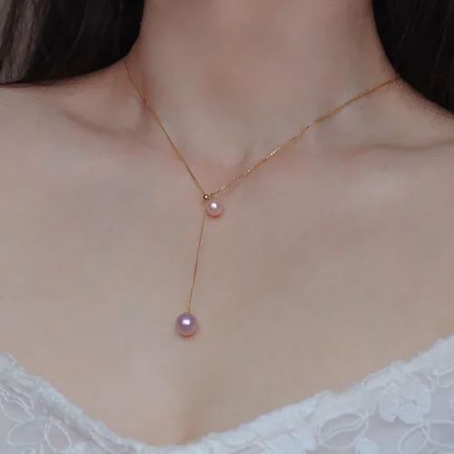Miniatura 4 de Trendlooks S925 Lariat Collar cultivado de agua dulce perlas moradas y rosas reales collares colgantes deslizantes Y-collar para mujer, Plata