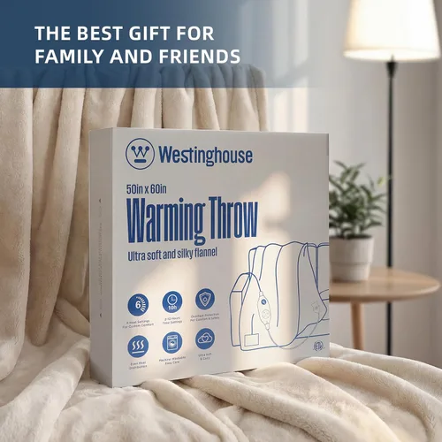 Miniatura 6 de Westinghouse - Manta eléctrica con forro de franela, con 6 niveles de calefacción, configuración de tiempo de 2-10 horas, protección contra