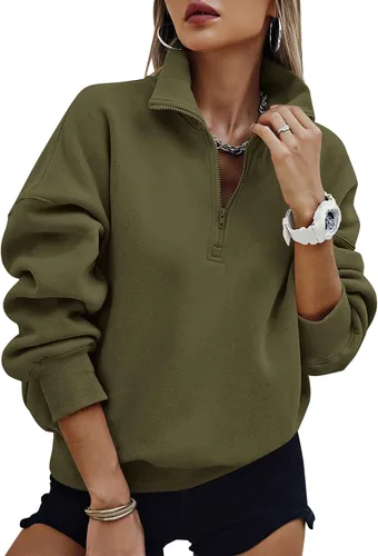 PRETTYGARDEN Sudaderas de gran tamaño con media cremallera para mujer, sudaderas con capucha de forro polar 2025 de manga larga a la moda, tops
