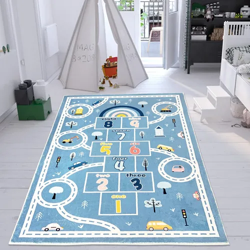 Miniatura 3 de Alfombra de juego infantil de 4 x 6 pies, alfombra grande de Hopscotch para niños, para dormitorio, sala de juegos, alfombra suave para aula, área