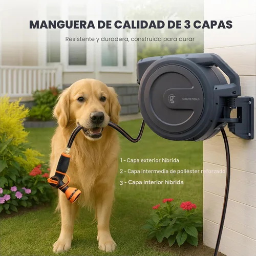 Miniatura 6 de Giraffe Tools AW30 - Carrete de manguera de jardín retráctil de 1/2 pulgada x 100 pies, carrete de manguera de agua montado en la pared, rebobinado