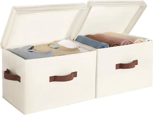 Miniatura 19 de StorageWorks Contenedores de almacenamiento de tela con tapa, cajas de almacenamiento decorativas para estantes, cesta organizadora de armario Beige