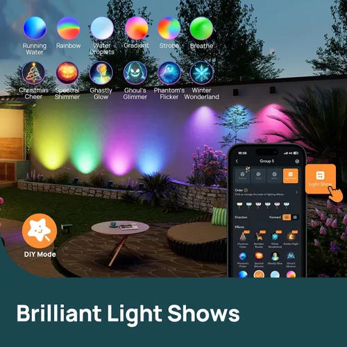 Miniatura 2 de Linkind Focos solares inteligentes para exteriores SL5C, luces solares para exteriores, luz blanca fría/cálida y cambio de color, APP/control de voz