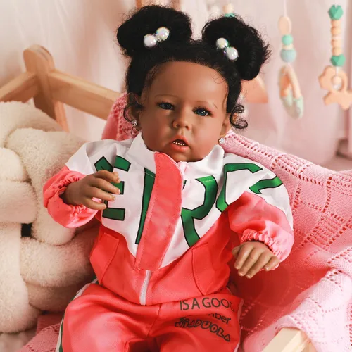 Miniatura 12 de Muñecas bebé Reborn Niña Negra, Muñecas bebé recién nacidas afroamericanas de 20 pulgadas, realistas con cuerpo suave y extremidades de silicona