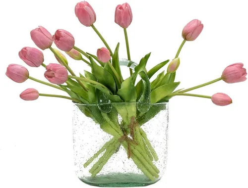 Miniatura 12 de DUYONE 15 flores de tulipanes artificiales, suave al tacto, realista, ramo de tulipanes de látex para el hogar, oficina, boda, fiesta, decoración