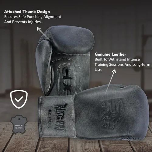 Miniatura 6 de Guantes de boxeo de cuero con cordones, para entrenamiento, combate y trabajo en bolsa pesada, boxeo, artes marciales mixtas, kickboxing, Muay Thai