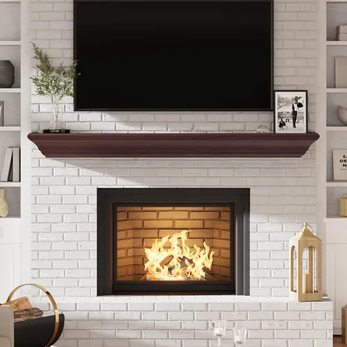 Miniatura 32 de Eshoma - Repisa para chimenea artesanal; estante sólido para colocarse sobre la chimenea; estante flotante montado en la pared con soportes Nogal