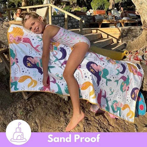 Miniatura 7 de ECCOSOPHY Toallas de playa y bolsa de microfibra para niños de 60 x 30 pulgadas para niñas y niños - Toallas de piscina de secado rápido - Manta