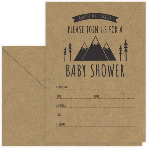 Miniatura 5 de Canopy Street Adventure Awaits - Invitaciones para baby shower / 25 invitaciones de baby shower con temática de montaña en blanco de género neutro