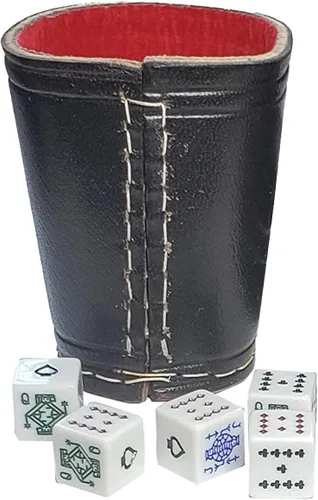 Miniatura 16 de Cyber-Deals - Taza compacta de cuero genuino para dados + dados con bolsa de almacenamiento de terciopelo negro